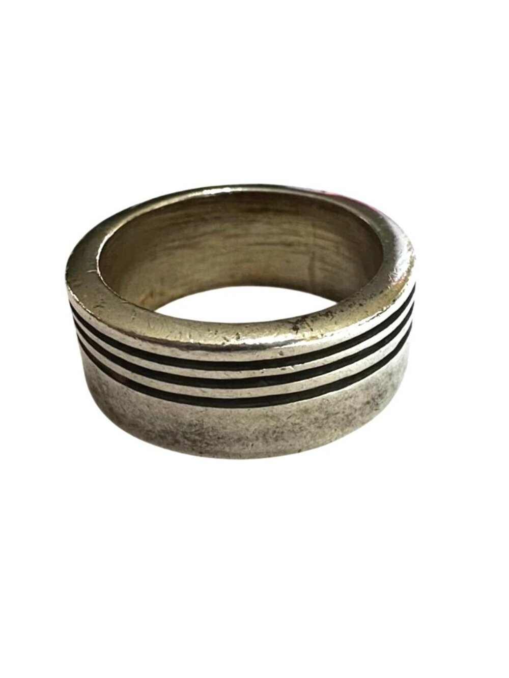 Mexico 925 Sterling Silver Band Ring With Engraved Stripes Size 5.75